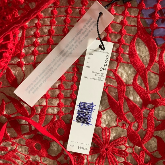 NWT, Elie Tahari Red Floral Crochet Silas Jacket - Picture 4 of 4